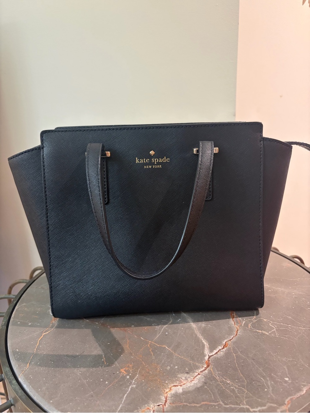 kate spade Black Saffiano Tote with Gold Logo